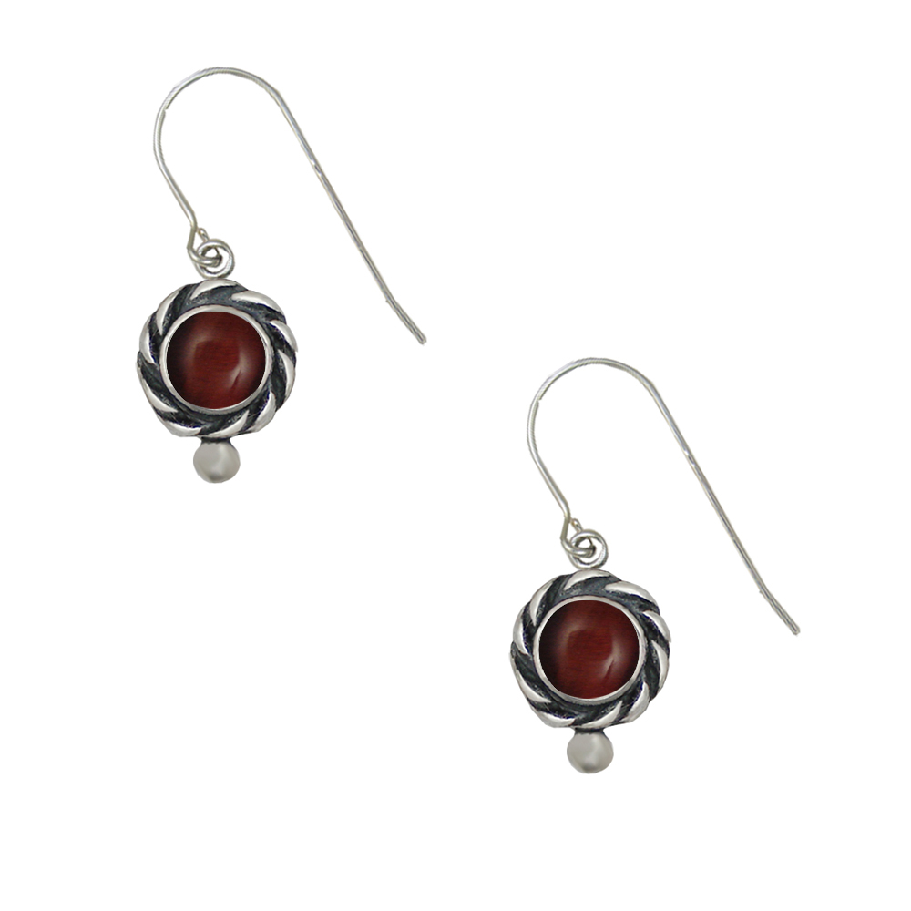 Sterling Silver Petite Red Tiger Eye Gemstone Drop Dangle Earrings